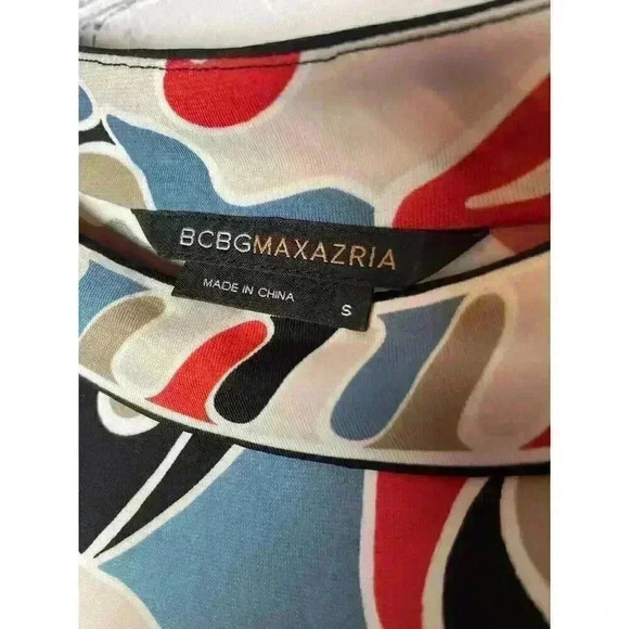 BCBG Maxazria Red Multicolor Paneled A-line Long Sleeve Mini Dress Women Size S - Picture 3 of 6